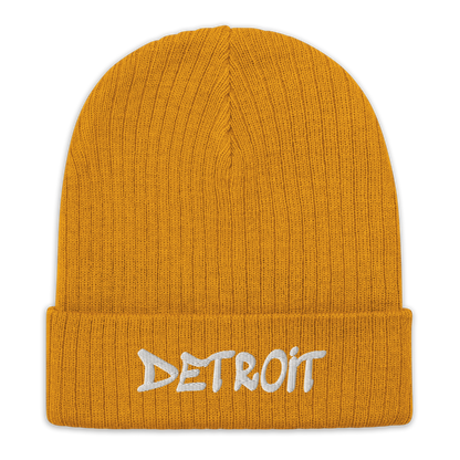 'Detroit' Ribbed Beanie (Tag Font)