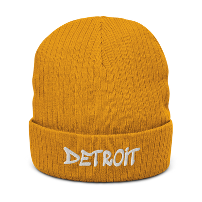 'Detroit' Ribbed Beanie (Tag Font)