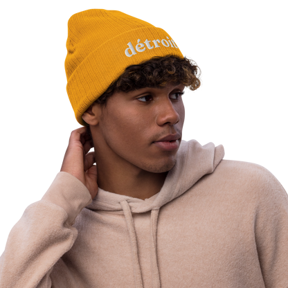 'Détroit' Ribbed Beanie (70s Serif Font)