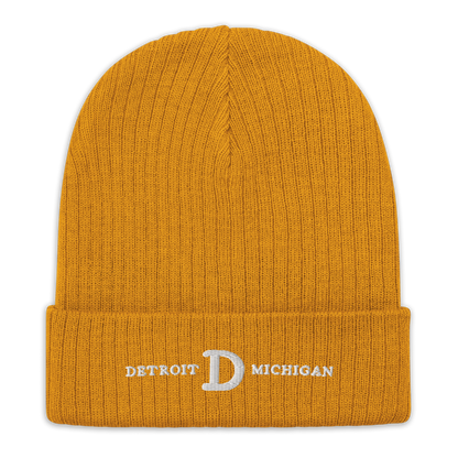 'Detroit Michigan' Ribbed Beanie (w/ Old French D)