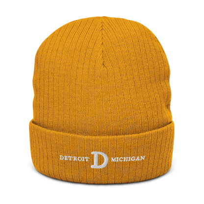 'Detroit Michigan' Ribbed Beanie (w/ Old French D)