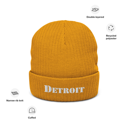 'Detroit' Ribbed Beanie (Army Font)