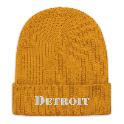 'Detroit' Ribbed Beanie (Army Font)