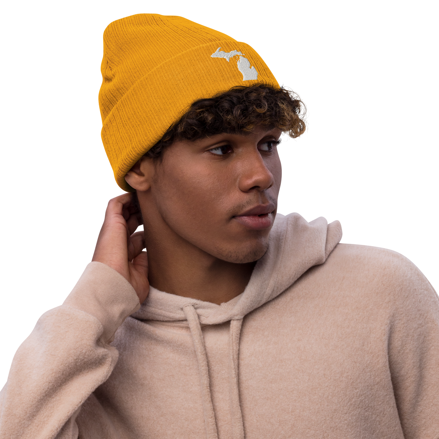 Michigan Ribbed Beanie | White Outline