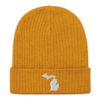 Michigan Ribbed Beanie | White Outline