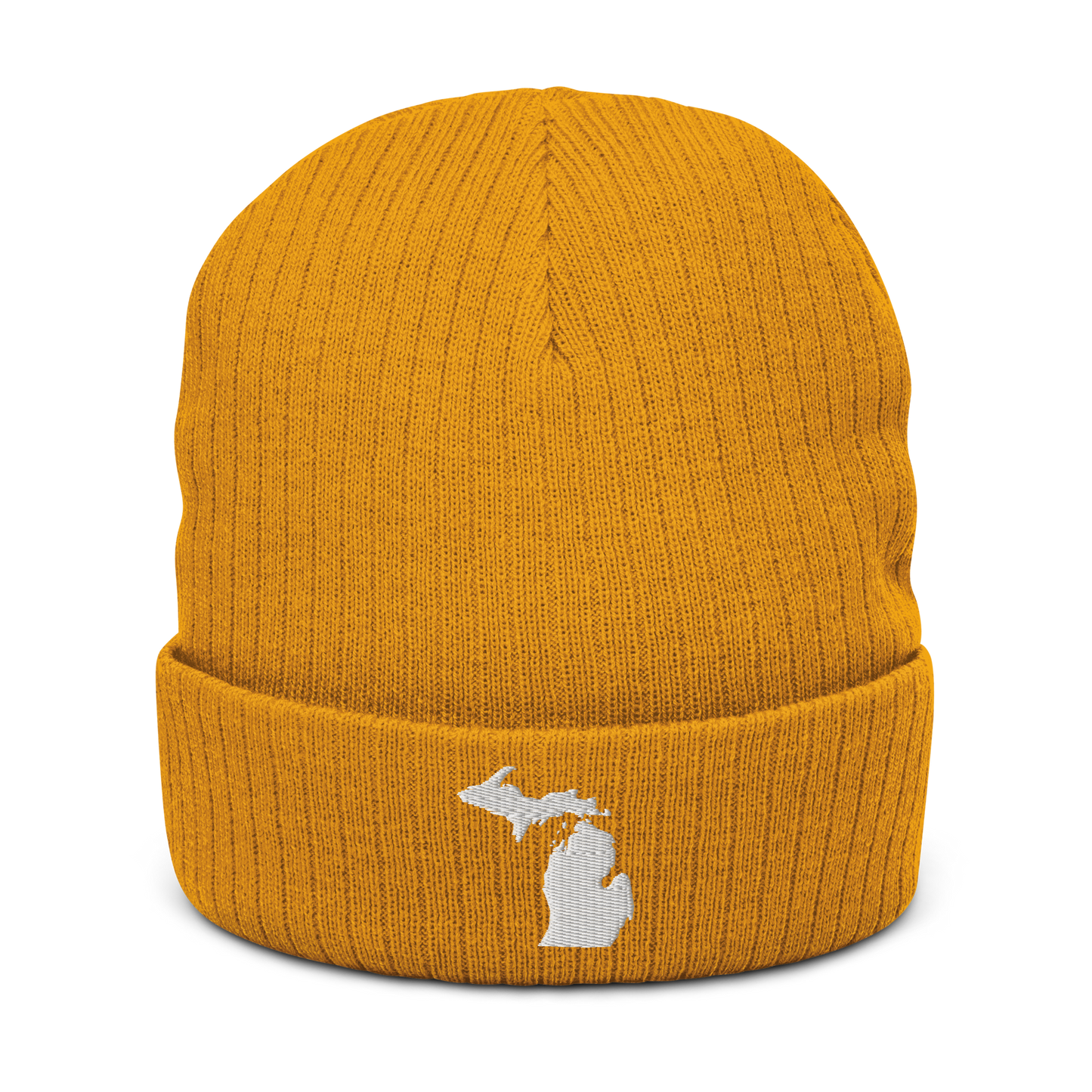 Michigan Ribbed Beanie | White Outline