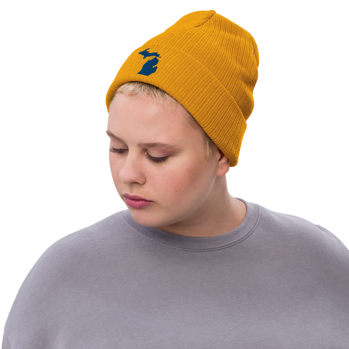 Michigan Ribbed Beanie | Blue Outline