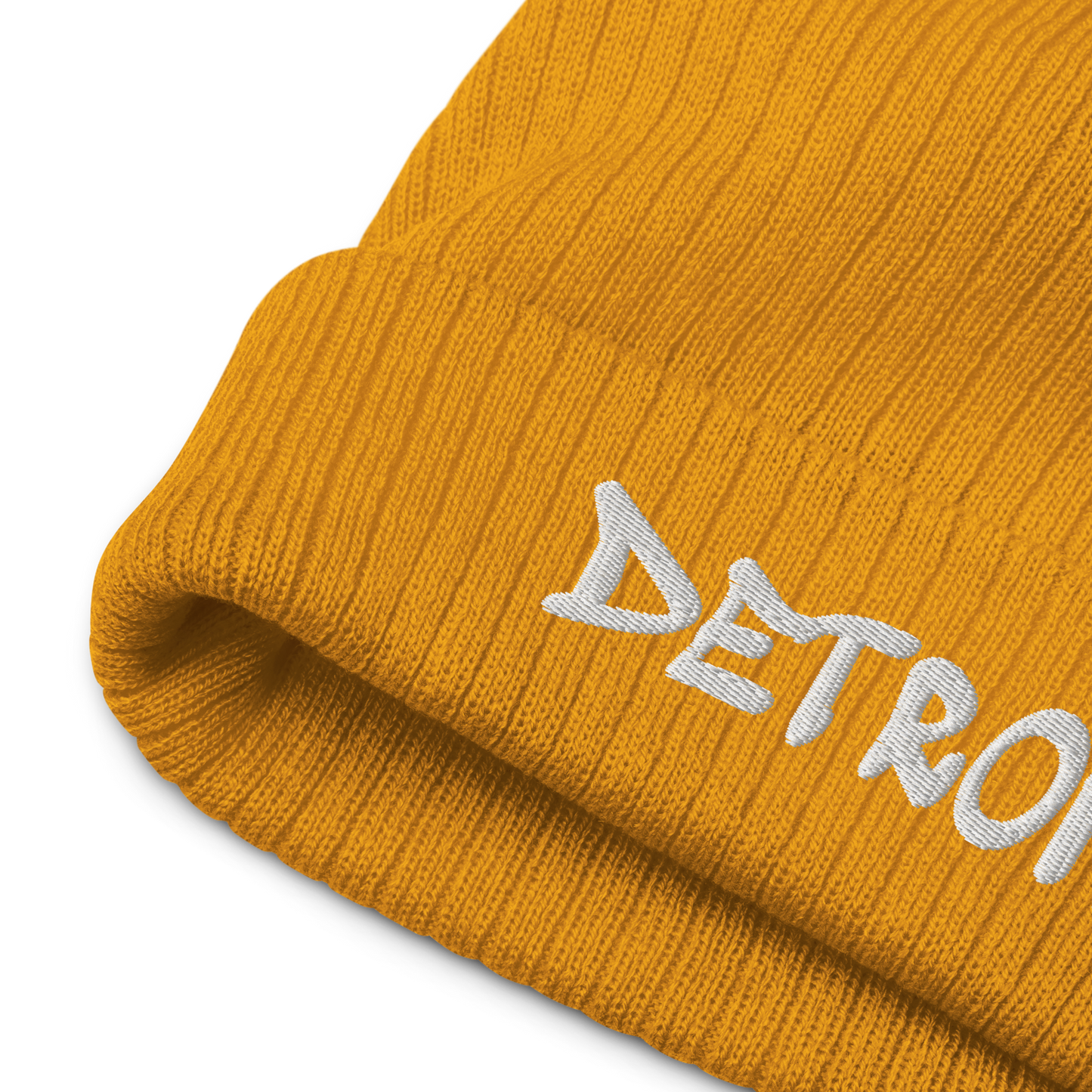 'Detroit' Ribbed Beanie (Tag Font)