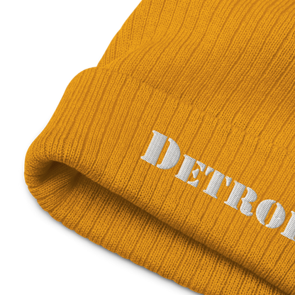 'Detroit' Ribbed Beanie (Army Font)