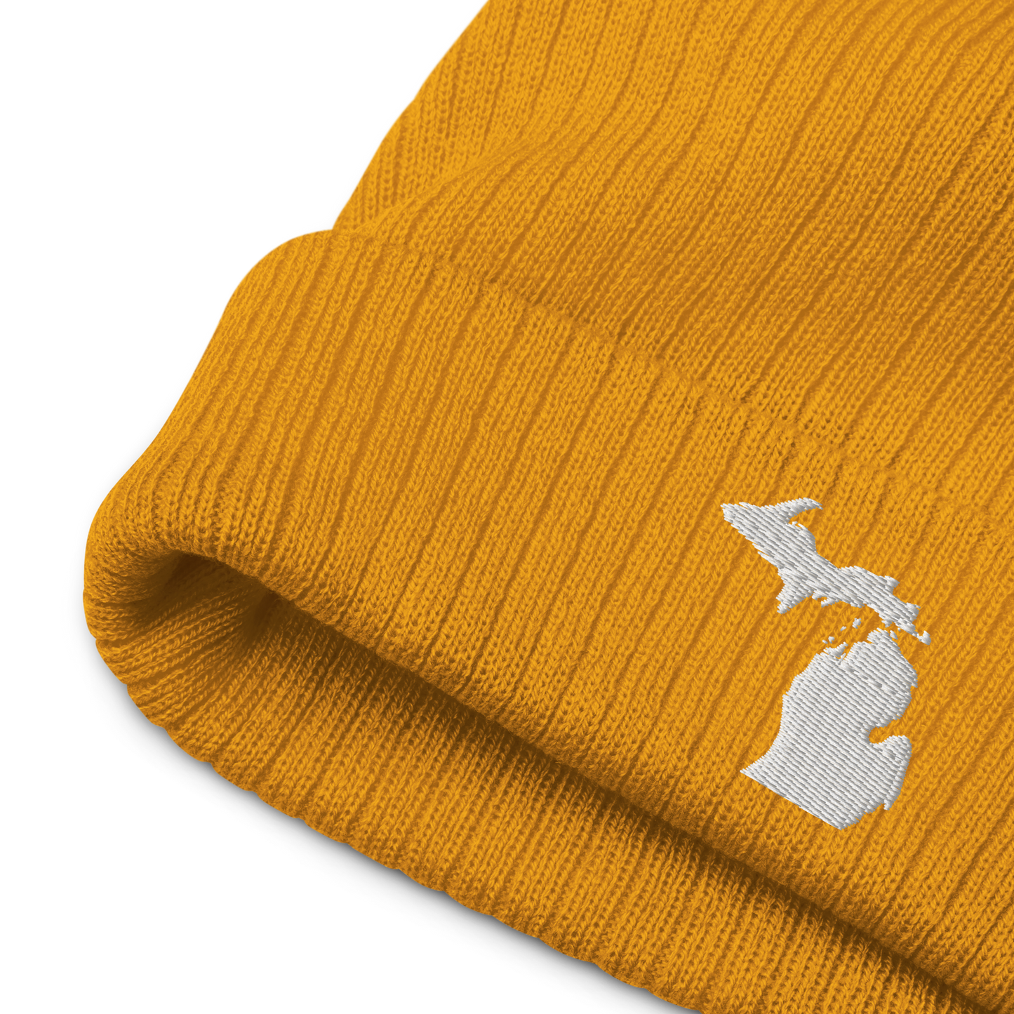 Michigan Ribbed Beanie | White Outline