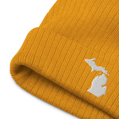 Michigan Ribbed Beanie | White Outline