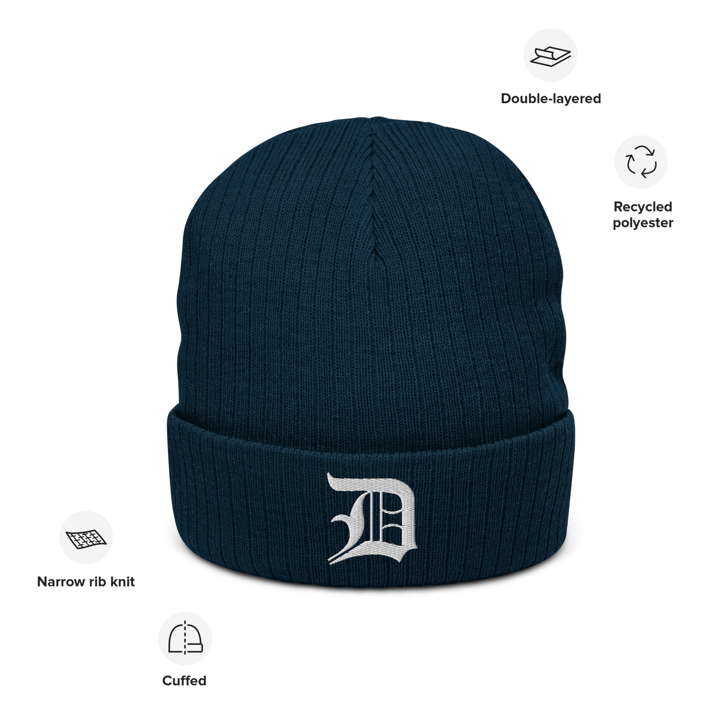 Detroit 'Old English D' Ribbed Beanie