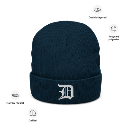 Detroit 'Old English D' Ribbed Beanie