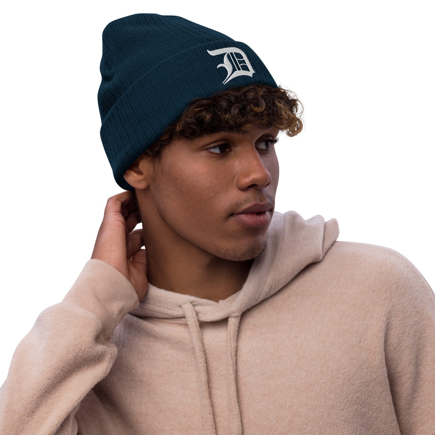 Detroit 'Old English D' Ribbed Beanie