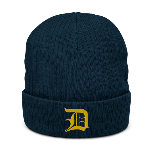 Detroit 'Old English D' Ribbed Beanie (Gold)