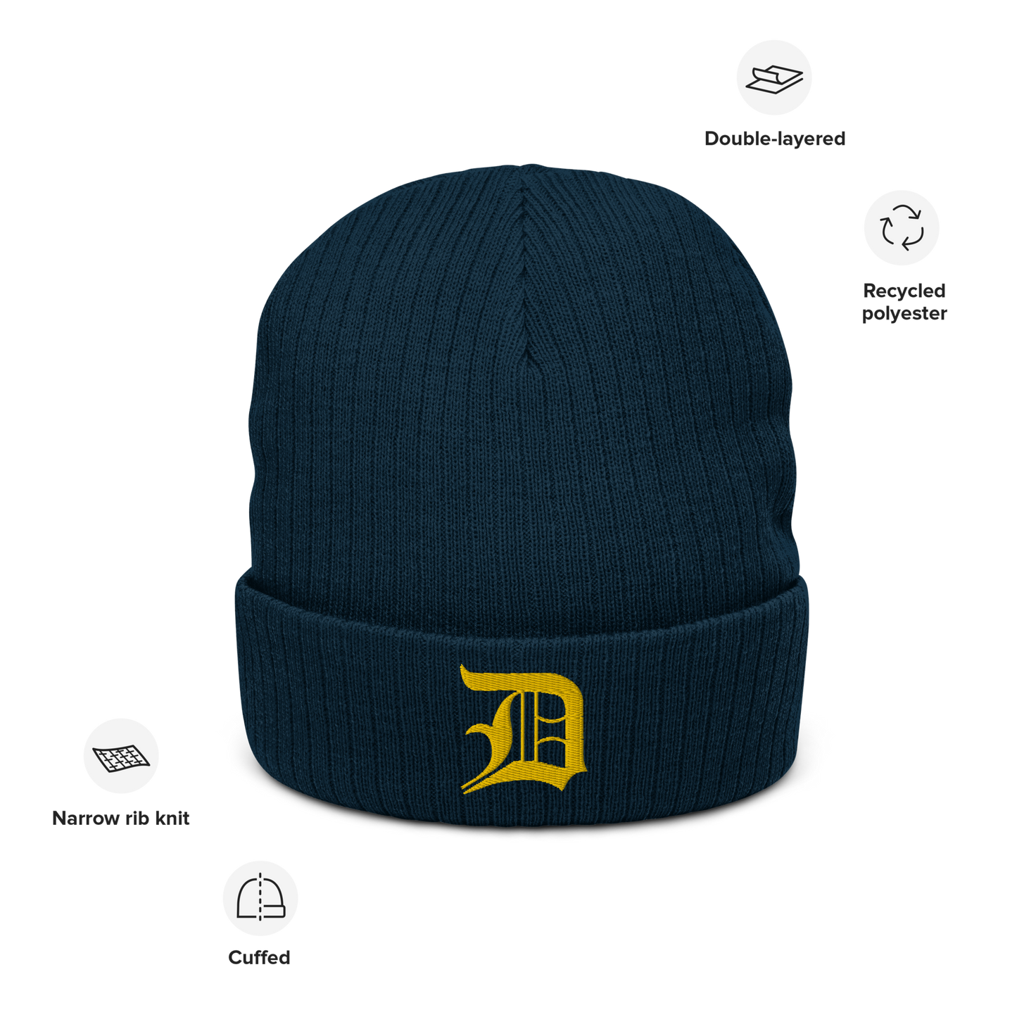 Detroit 'Old English D' Ribbed Beanie (Gold)