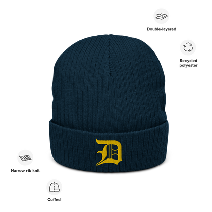 Detroit 'Old English D' Ribbed Beanie (Gold)