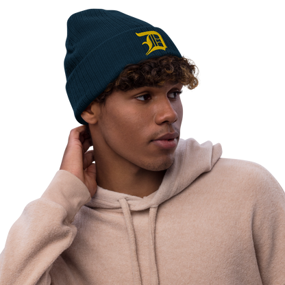 Detroit 'Old English D' Ribbed Beanie (Gold)