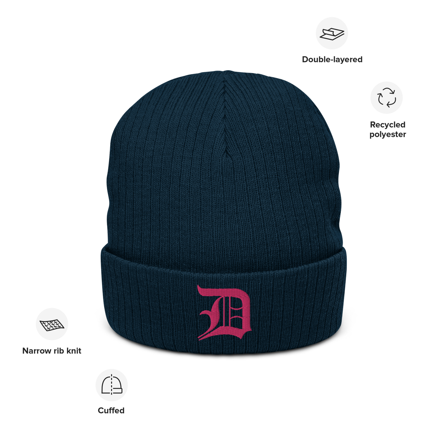 Detroit 'Old English D' Ribbed Beanie (Pink)