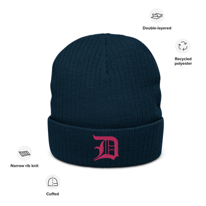 Detroit 'Old English D' Ribbed Beanie (Pink)