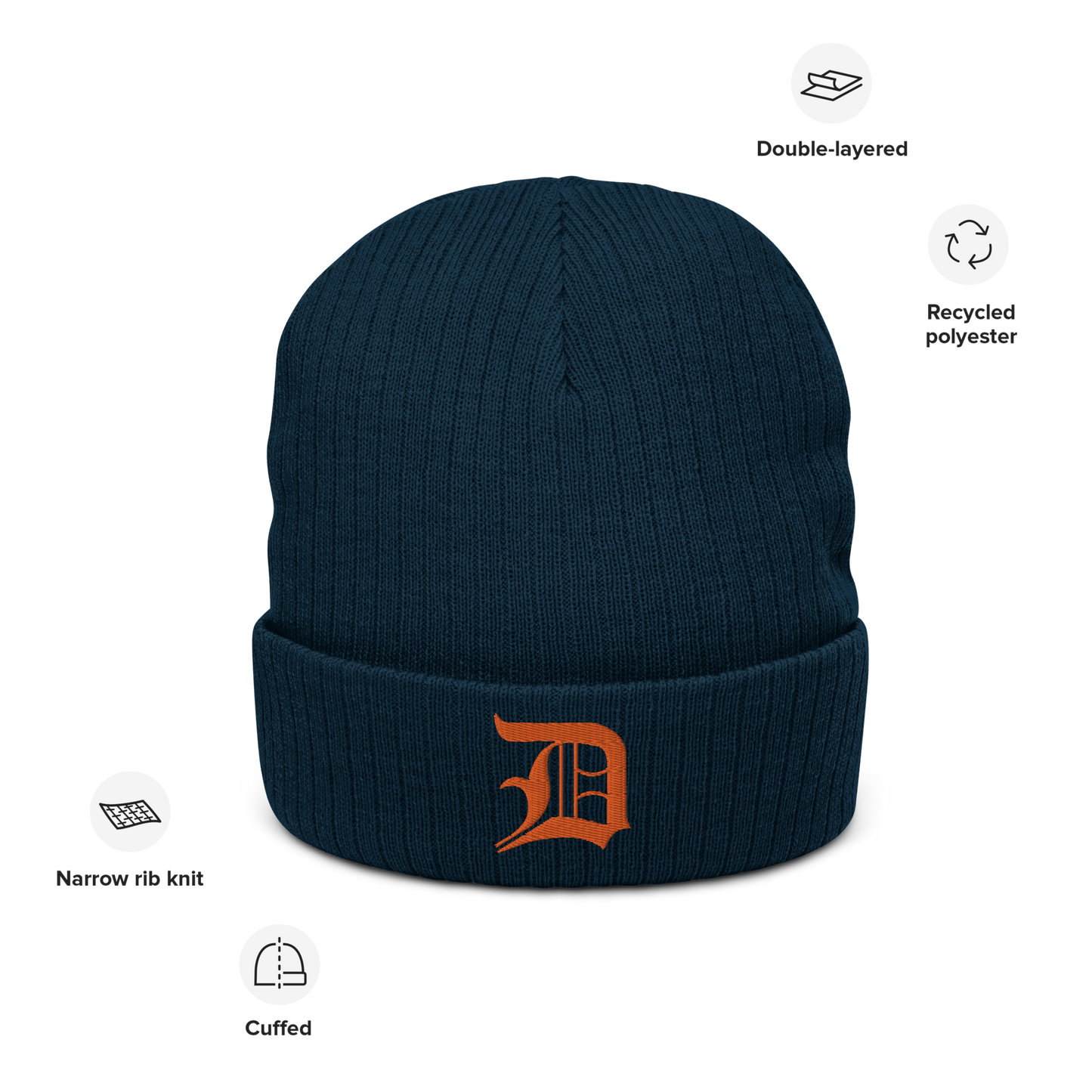 Detroit 'Old English D' Ribbed Beanie (Orange)