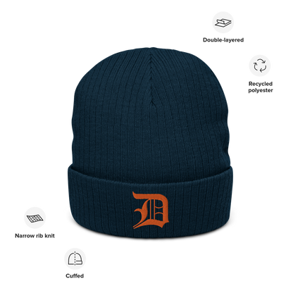 Detroit 'Old English D' Ribbed Beanie (Orange)