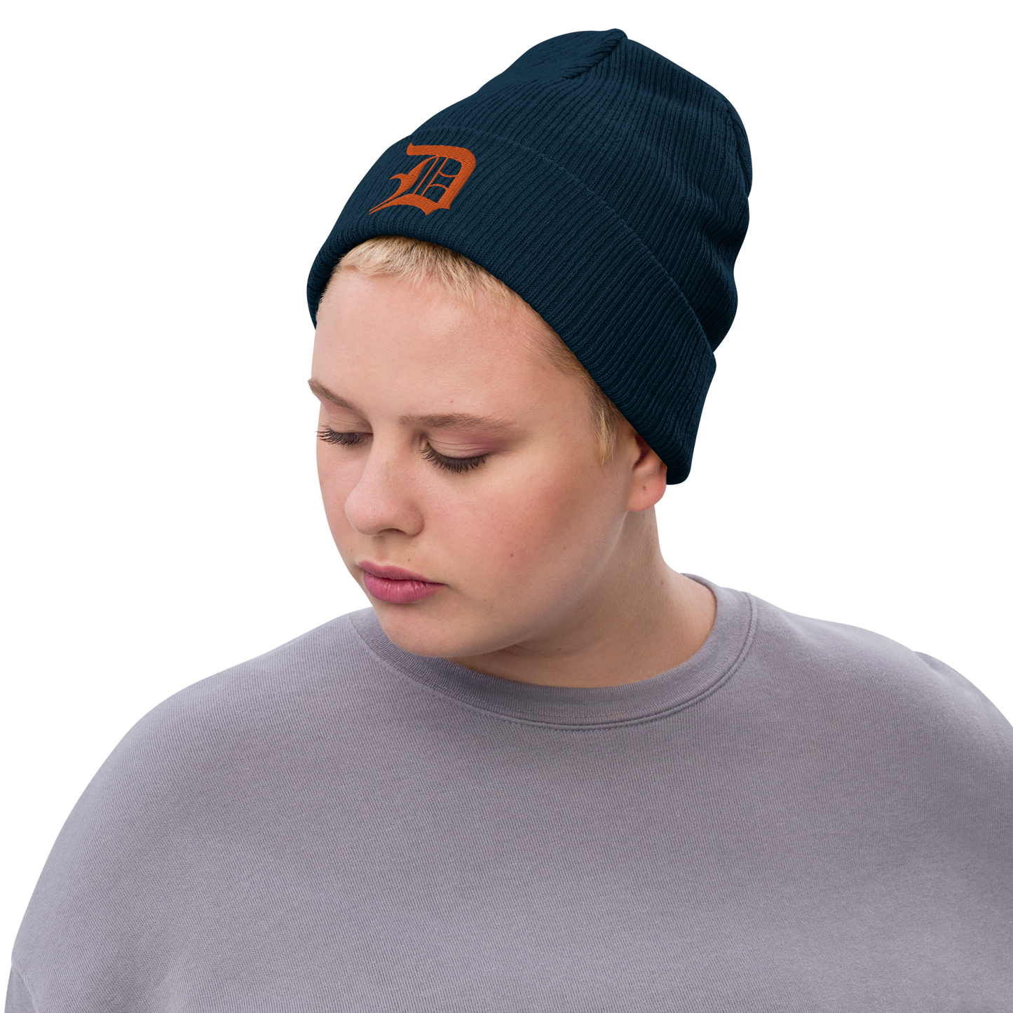 Detroit 'Old English D' Ribbed Beanie (Orange)