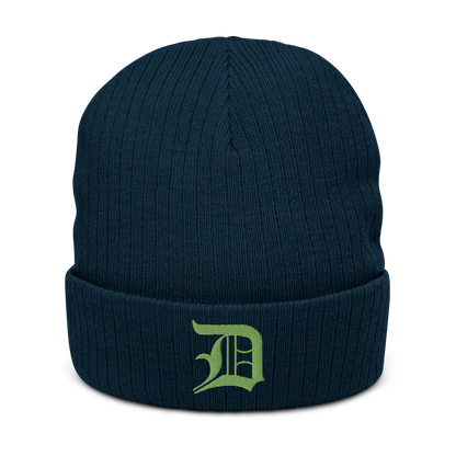 Detroit 'Old English D' Ribbed Beanie (Green)