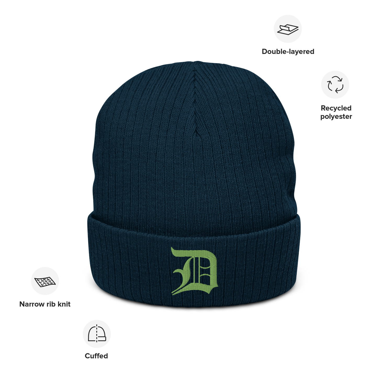 Detroit 'Old English D' Ribbed Beanie (Green)