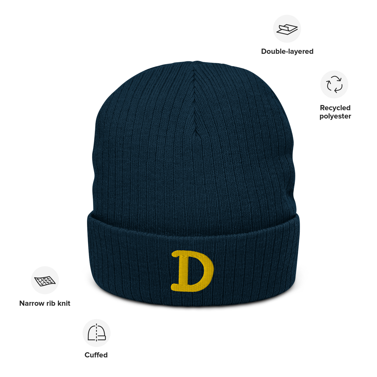 Detroit 'Old French D' Ribbed Beanie (Gold)