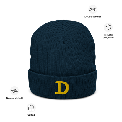 Detroit 'Old French D' Ribbed Beanie (Gold)