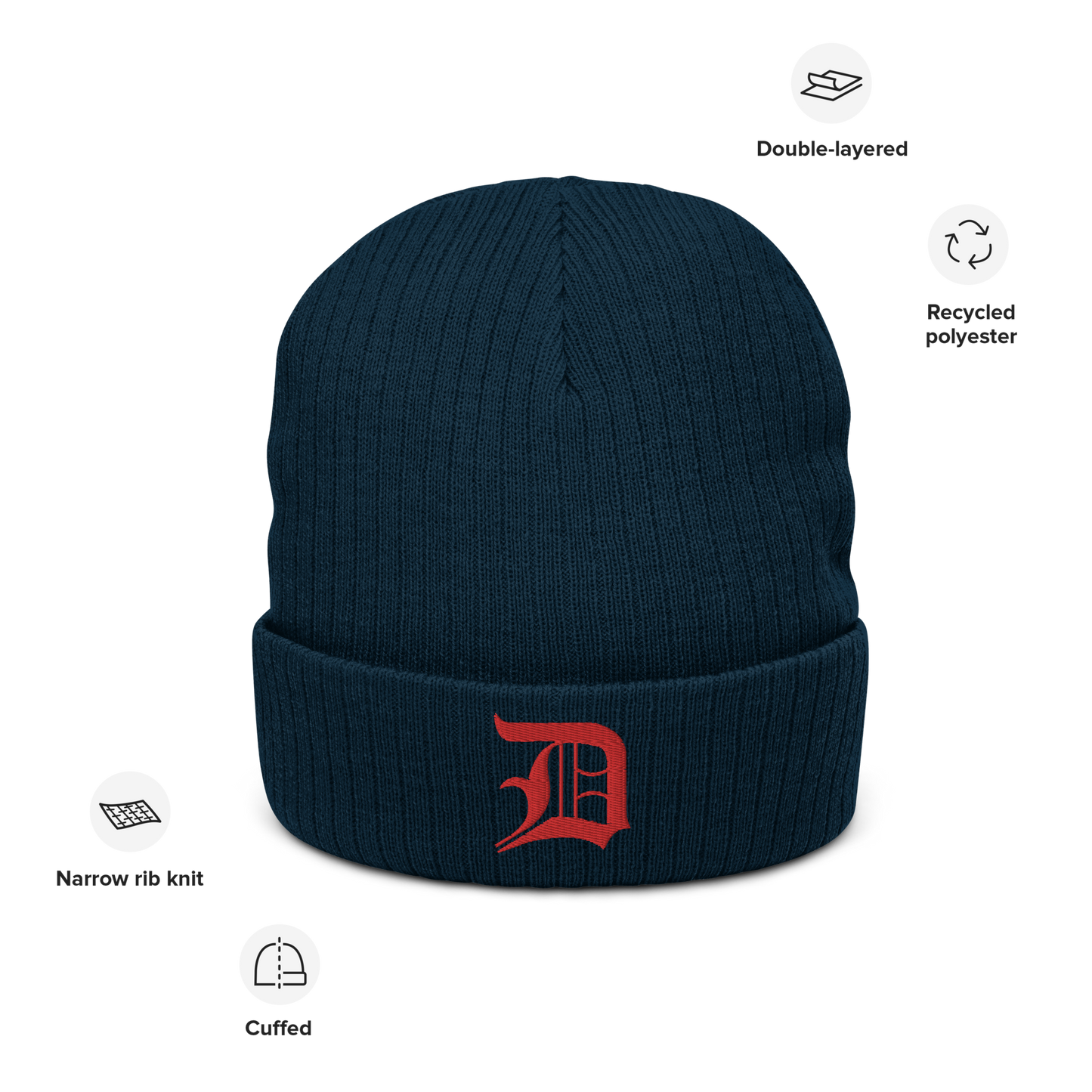 Detroit 'Old English D' Ribbed Beanie (Red)