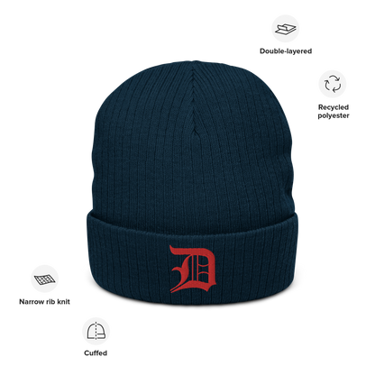 Detroit 'Old English D' Ribbed Beanie (Red)