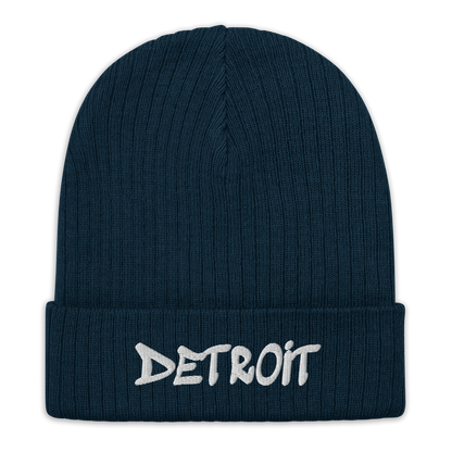 'Detroit' Ribbed Beanie (Tag Font)
