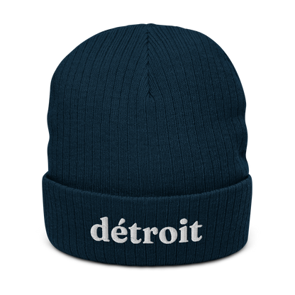 'Détroit' Ribbed Beanie (70s Serif Font)