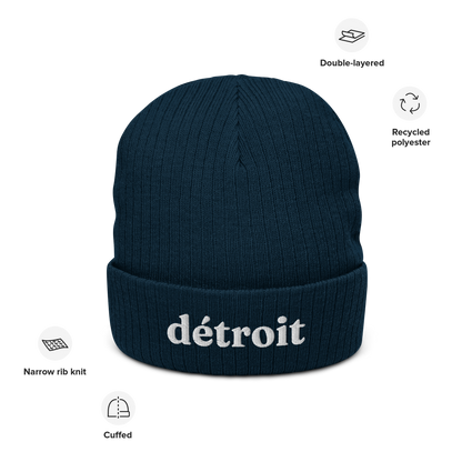 'Détroit' Ribbed Beanie (70s Serif Font)