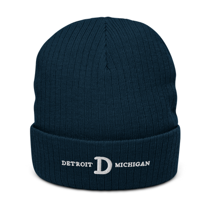 'Detroit Michigan' Ribbed Beanie (w/ Old French D)