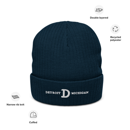 'Detroit Michigan' Ribbed Beanie (w/ Old French D)