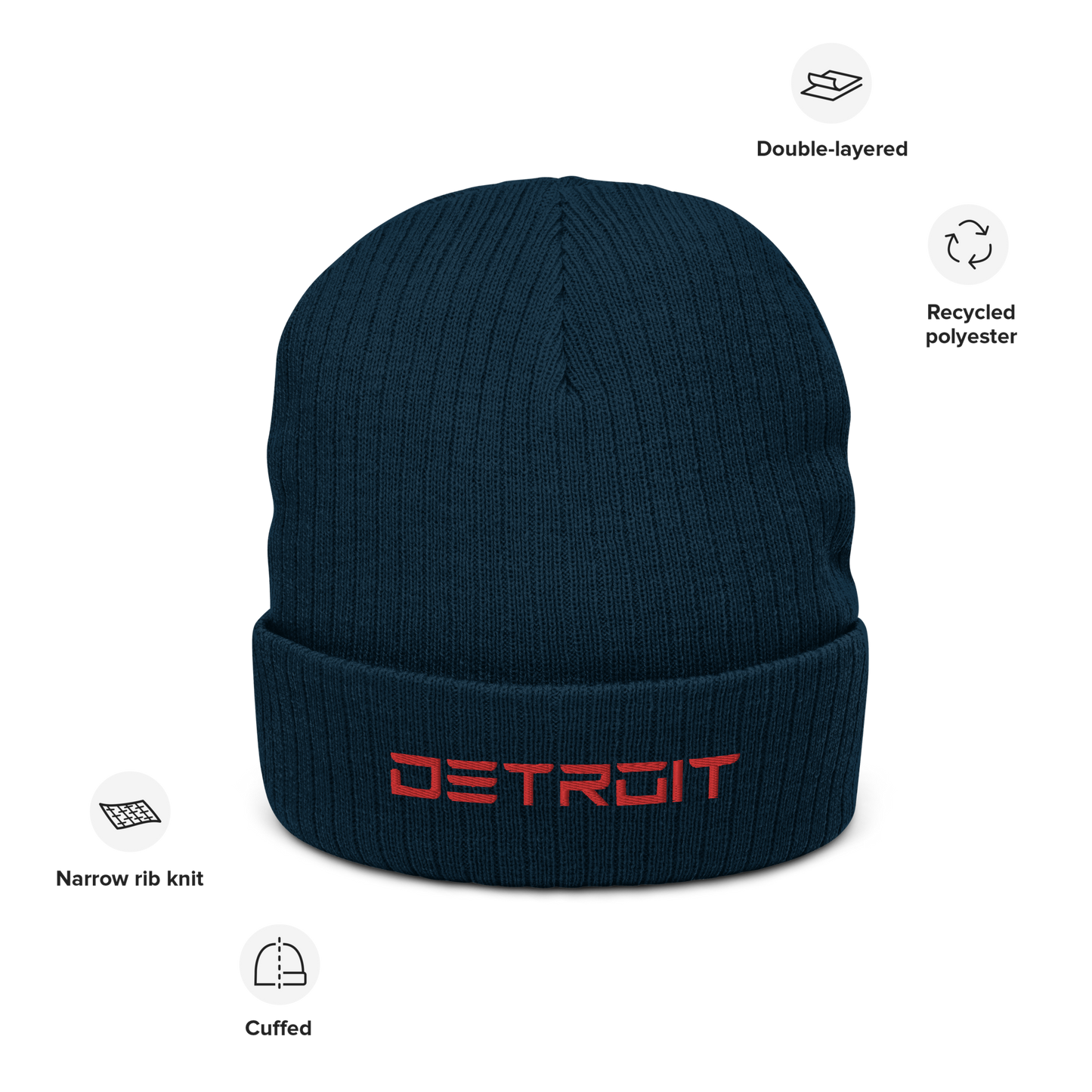 'Detroit' Ribbed Beanie (Electric Font) | Red