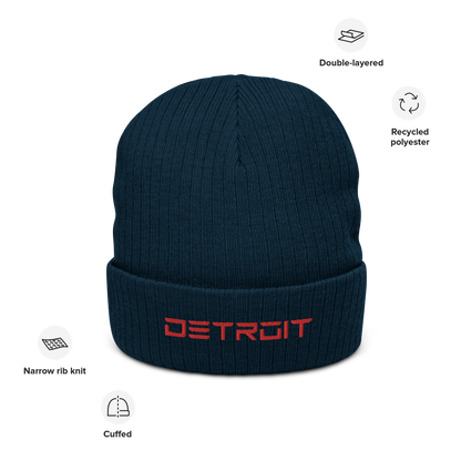 'Detroit' Ribbed Beanie (Electric Font) | Red