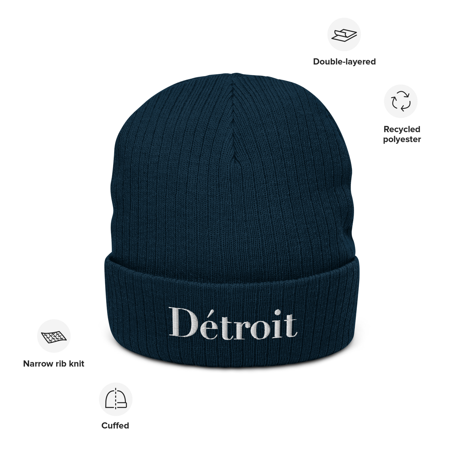 'Détroit' Ribbed Knit Beanie (Didone Font)