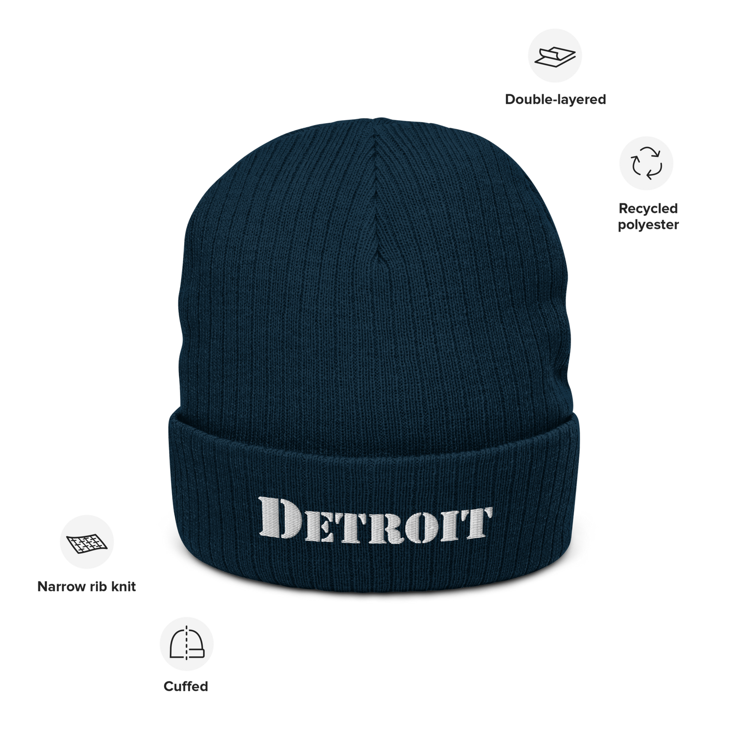 'Detroit' Ribbed Beanie (Army Font)