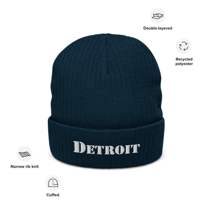 'Detroit' Ribbed Beanie (Army Font)