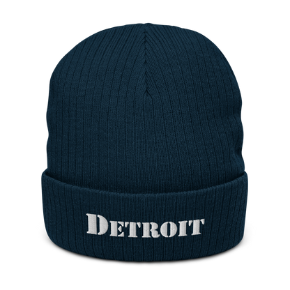 'Detroit' Ribbed Beanie (Army Font)