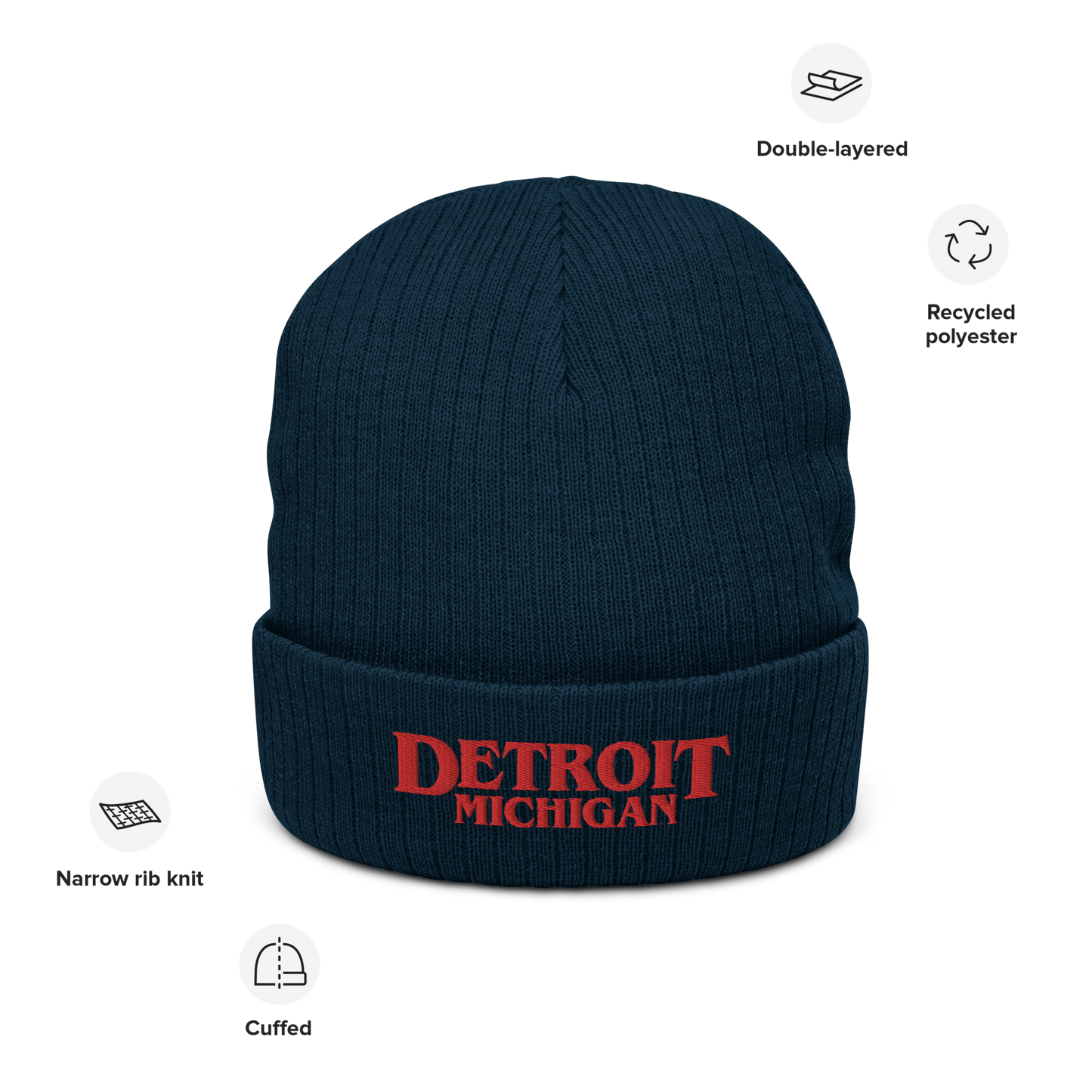 'Detroit Michigan' Ribbed Beanie (80s Teen Drama Parody)