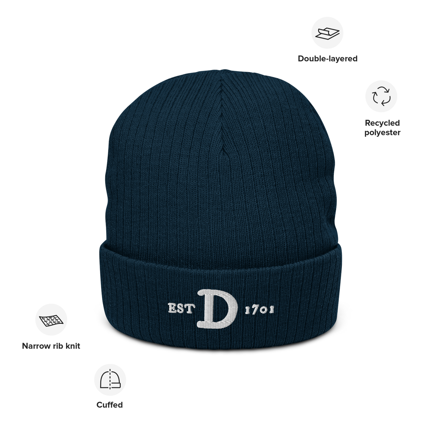 Detroit 'EST 1701' Ribbed Beanie (w/ Old French 'D')