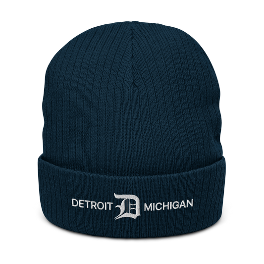 'Detroit Michigan' Ribbed Beanie (w/ Old English 'D')