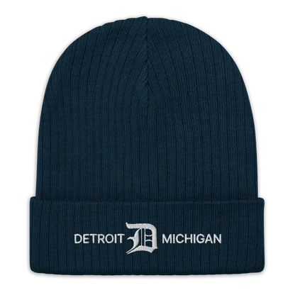 'Detroit Michigan' Ribbed Beanie (w/ Old English 'D')