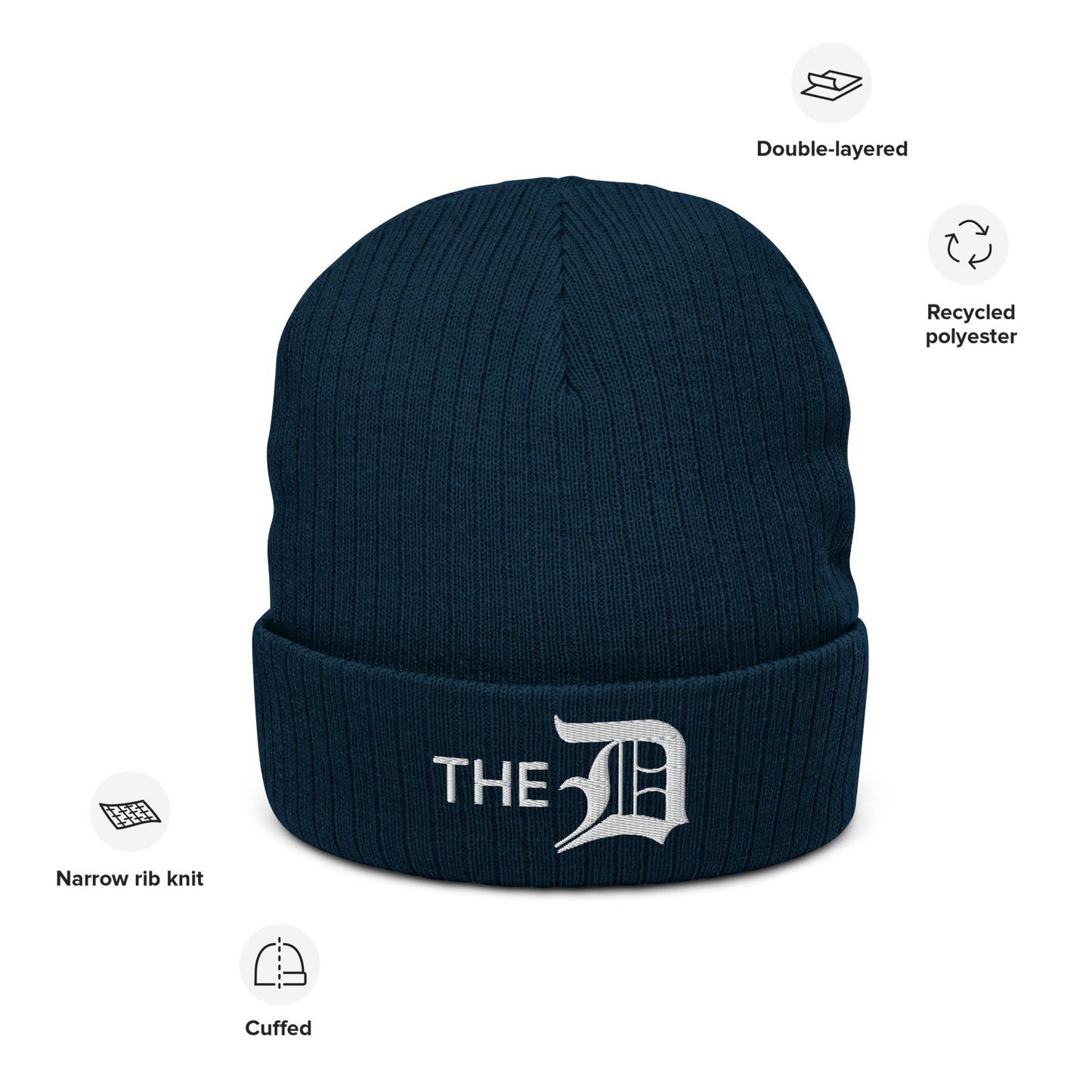 Detroit 'The D' Ribbed Beanie (w/ Old English 'D')