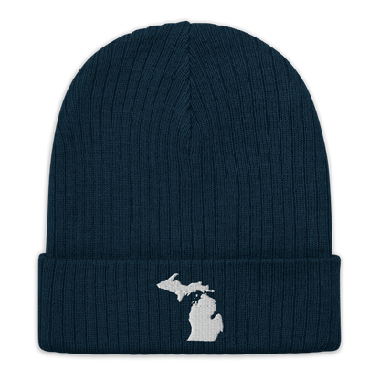 Michigan Ribbed Beanie | White Outline